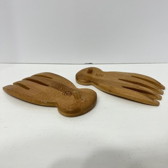 Totally Bamboo Salad Hands 2 Pieces Toss Mix Serve Natural Wood Farmhouse - Picture 7 of 10